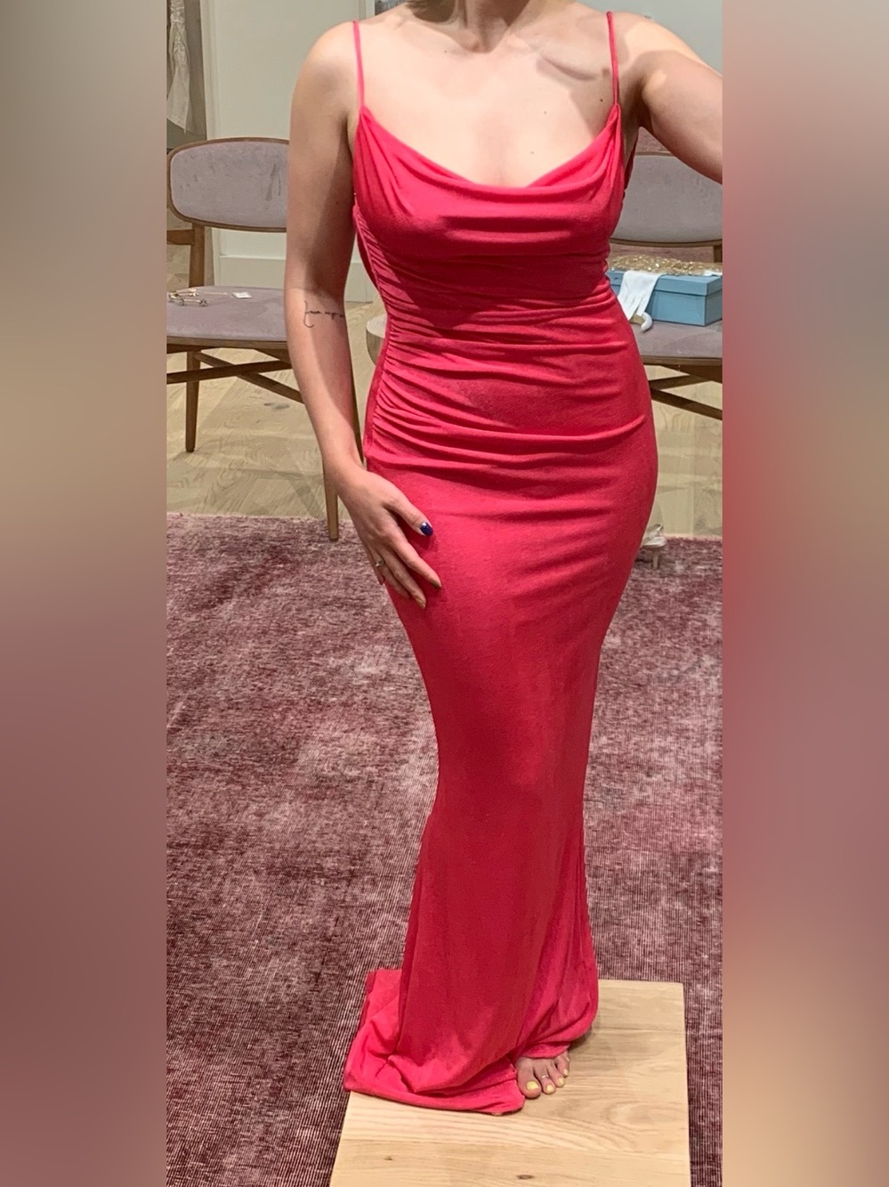 BHLDN Elegant Fitted Hot Pink Evening Dress